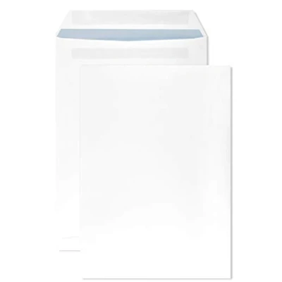 Afbeelding van Netuno 250 witte enveloppen C4 met blauwe binnenopdruk 229x324mm rechte klep zelfklevend zonder venster 90g voor het verpakken en verzenden documenten brieven