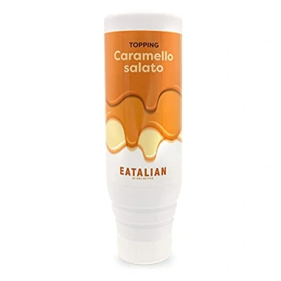 Afbeelding van EATALIAN by AMZ BETTER Topping met gezouten karamelsmaak, zoete proteïnecrème in 300 gr pers, gemaakt Italië, karamelsaus Ideaal voor het garneren van ijs, snoep en desserts