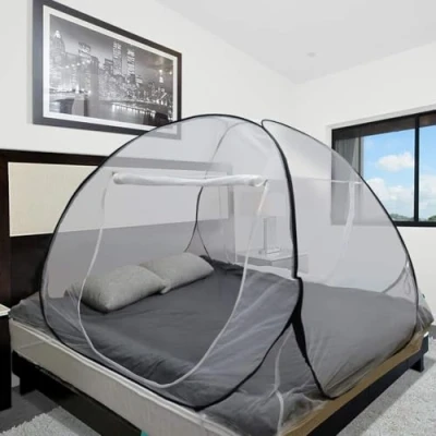 Afbeelding van Sekey Pop up klamboe, opvouwbare klamboe voor tweepersoonsbed, bed baldakijn, insectenbescherming, met draagtas, 200 x 180 145cm, wit