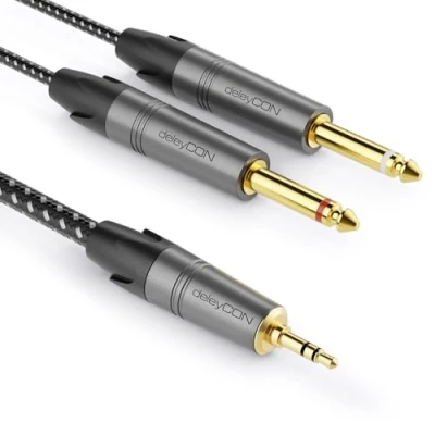 Afbeelding van deleyCON 1m 3,5mm Jack Stereo naar 2x 6,3mm Mono Kabel Y Audio Splitter Digitale Interface Instrument voor Mixer, Audiorecorder, Gitaar, Versterker, Microfoon