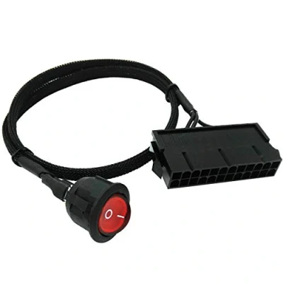 Afbeelding van COMeap 24 pins ATX rode LED Power Aan/Uit Schakelaar Jumper Bridge Adapter Gevlochten Kabel 55 cm