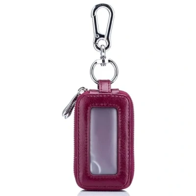 Afbeelding van iSuperb Lederen Sleutelhoes Sleutelhanger Portemonnee Houder Dubbellaags Met Rits voor Mannen Vrouwen 9.5x3.5x5cm
