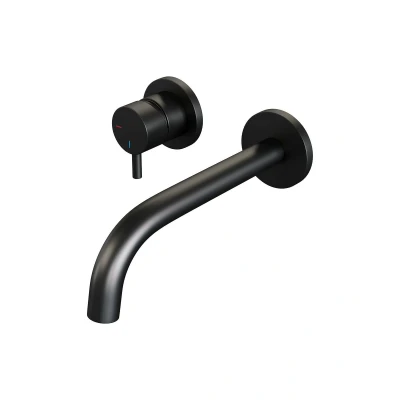 Afbeelding van Brauer Black Edition Wastafelmengkraan inbouw gebogen uitloop rechts hendel kort smal model B2 mat zwart