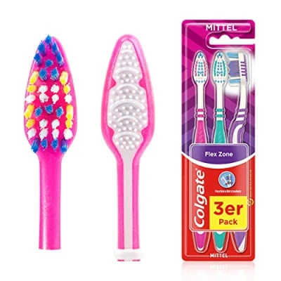 Afbeelding van Colgate Flex Zone Tandenborstel, medium, 3 stuks, handtandenborstel voor zachte tandreiniging