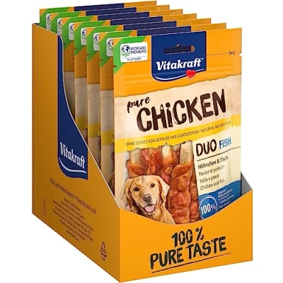 Afbeelding van Vitakraft Vleessnacks, kip duo vis vlezige hondensnacks, met vis, omega 3 vetzuren, zonder toegevoegde suiker en granen (8 x 80 g)