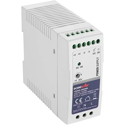Afbeelding van Poppstar Ultra Slim Adapter voor DIN Rail 60W (24V DC 2,5 A 60 Watt) Voeding/Transformator 40x100x92mm