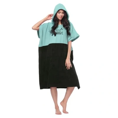 Afbeelding van Vulken Badjas met capuchon, surfponcho voor omkleden openbaar vrouwen S/M groot petrol