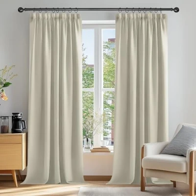 Afbeelding van Deconovo Gordijnen Kant en Klaar Plooiband, Moderne Thermogordijn met Warmtewerend Stof voor Woonkamer, Slaapkamer, 168x229 cm (B x H), Crème, 2 stuks