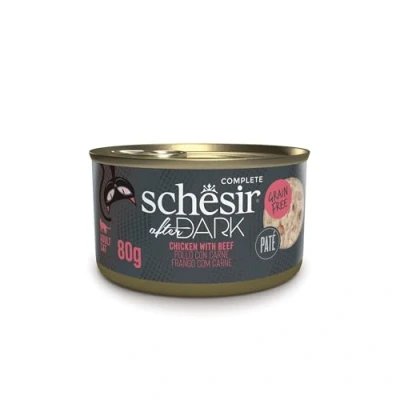 Afbeelding van Schesir, Compleet natvoer voor katten After Dark Kip met rundvlees in bouillon (12 blikjes x 80 g)