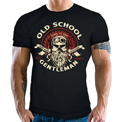 Afbeelding van Gasoline Bandit Biker Racer Motorfiets Heren T Shirt: Old School Gentleman, School, XXL