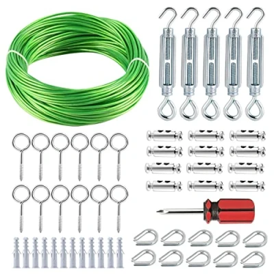 Afbeelding van hannger Tuindraad voor klimplanten, 30M 3MM Multi Use Staal PVC Gecoate Wire Rope Kit met M5 Spanschroef Spanner Fence String Light Opknoping Plant Shade Waslijnen