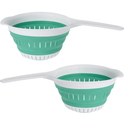 Afbeelding van Excellent Houseware opvouwbaar vergiet 2x wit/mintgroen tpe 37 x 19 cm Vergieten