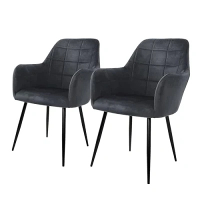 Afbeelding van Set van 2 eetkamerstoelen, donkergrijs, met rugleuning en armleuningen