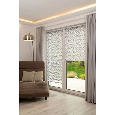 Afbeelding van K home Klemmfix dubbel rolgordijn Madrid zonder boren steen taupe bedrukt 80 x 150 cm (B L)