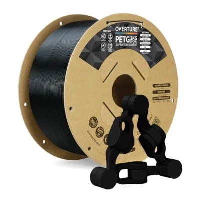 Afbeelding van OVERTURE PETG filament, zwart, 1,75 mm verbeterd, 2 kg spoel, 3D printfilament, maatnauwkeurigheid +/ 0,02 (zwart, 1 x kg)