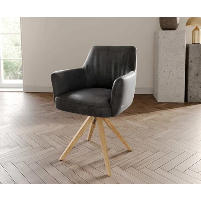 Afbeelding van DELIFE Draaistoel Xana Flex met armleuning antraciet vintage houten frame hoekig natuur pocketveer kern 180 draaibaar
