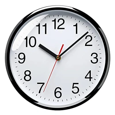 Afbeelding van Plumeet Stille wandklok, 25 cm, geruisloos, niet tikkende kwalitatieve zwarte kwartswandklok decoratief voor woning/keuken/kantoor/schoolklok, eenvoudig te lezen, werkt op batterijen (wit)