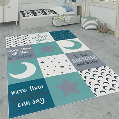 Afbeelding van Paco Home Kindervloerkleed, Kindertijd Met Ster, Maan En Ruitmotieven 140x200 cm