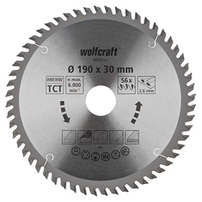 Afbeelding van Wolfcraft Cirkelzaagblad voor Hout Fijn zaagwerk 190mm Asgat 30mm 56 tanden Zaagdikte 2,6mm