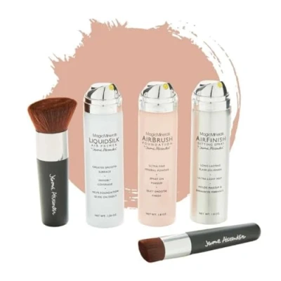 Afbeelding van Magic Minerals AirBrush Foundation 5 delige set by Jerome Alexander Light incl. 2 Kabuki kwasten, Primer en AirFinish settingspray Make up met een natuurlijke dekking
