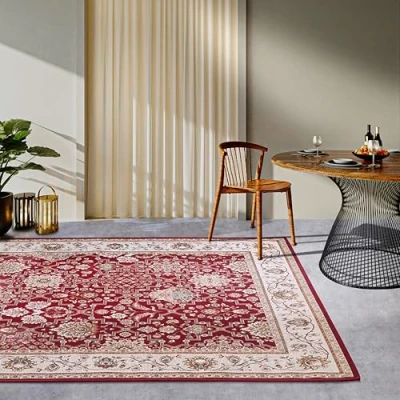 Afbeelding van Villeroy &amp; Boch Pierre Vloerkleed voor binnen en buiten, oosters plat weefsel, design, klassiek, Öko Tex weerbestendig uv bestendig, balkon, terras, tuin, rood crème, 120 x 180 cm