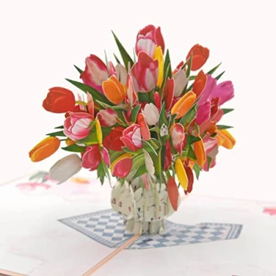 Afbeelding van Favour Pop Up® 3D een prachtig boeket bloemen in vaas, voor verjaardag, jubileum, ook geldgeschenk of voucher.TF091