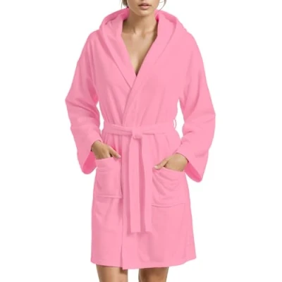 Afbeelding van PETTI badjas, badjas van microvezel, voor heren, dames, uniseks met zakken, capuchon en riem, Roze, M