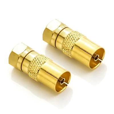 Afbeelding van deleyCON SAT Antenne Adapterkabel Naar Adapter SET F Connector IEC Bus Koppeling Verbinder Coaxadapter Kabel Verguld 2 Stuks