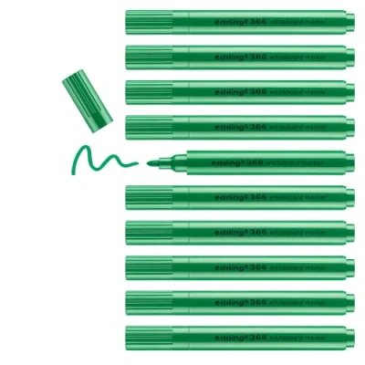 Afbeelding van edding 366 whiteboard marker groen 10 slanke ronde punt 1 mm droog uitwisbaar voor whiteboards, glas, magneetborden en memoborden