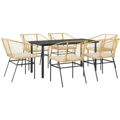 Afbeelding van vidaXL 7 delige Tuinset met kussens poly rattan glas bruin