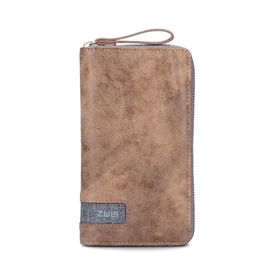 Afbeelding van Zwei Grote damesportemonnee Olli OW2 met ritssluiting rondom 19 x 11 cm, hoogwaardig kunstleer in bruin kleuraccenten, vak voor kleingeld, 15 kaartvakken, bankbiljetten, 2 vakken