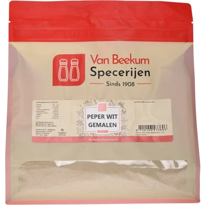 Afbeelding van Van Beekum Specerijen Peper Wit Gemalen 1 kilo (hersluitbare stazak)