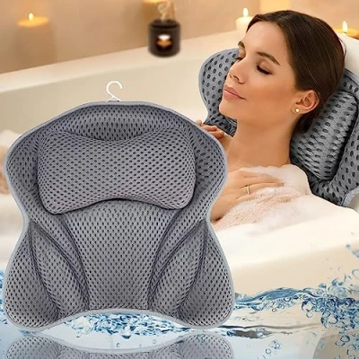 Afbeelding van Badkussen 4D met 6 zuignappen, antislip, airmesh, spa kussen, nekkussen, alle soorten badkuipen, hoofdsteun en schoudeers