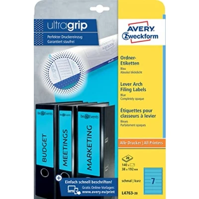 Afbeelding van Rugetiket Avery Zweckform smal 38x192mm zelfklevend blauw