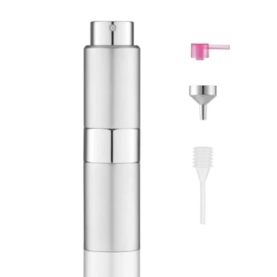 Afbeelding van Toureal 20 ml parfumverstuiver, navulbaar, leeg, reisparfumverstuiver voor dames en heren, reisverstuiver, fles onderweg, zilver