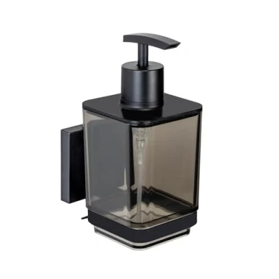 Afbeelding van WENKO Vacuum Loc® zeepdispenser Quadro, kunststof dispenser 340 ml met roestvrijstalen houder, bevestigen zonder boren, zwart