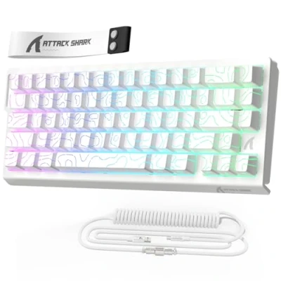 Afbeelding van MAMBASNAKE x ATTACK SHARK X68HE Rapid Trigger Magnetic Switch Mechanisch toetsenbord, 0,01 mm verstelbare actuatie Bedraad 60% Gaming toetsenbord met opgerolde kabel, 8KHz, SOCD, RGB(witte contouren)