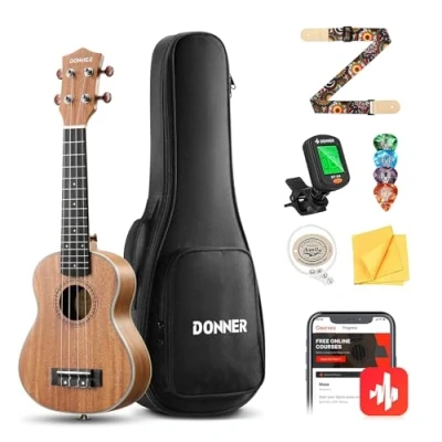 Afbeelding van Donner Concert Ukulele Beginner Kit 23 inch Starter Set Mahonie Hout Volwassen met Gratis Online Les Nylon String Hawaii Gitaar Pack DUC 200