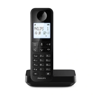 Afbeelding van Philips D2701B Draadloze vaste telefoon, 11,6 cm (4,6 inch), verticale microfoon, handsfree, tot 14 uur, geoptimaliseerde antenne, privacy instellingen, zwart