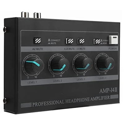 Afbeelding van Hoofdtelefoonversterker, professionele 4 kanaals mono/stereo audioversterker, draagbare hoofdtelefoonsplitter met 1/4&quot; &amp; 1/8&quot; TRS hoofdtelefoonuitgang en RCA/TRS audio ingang(#1)