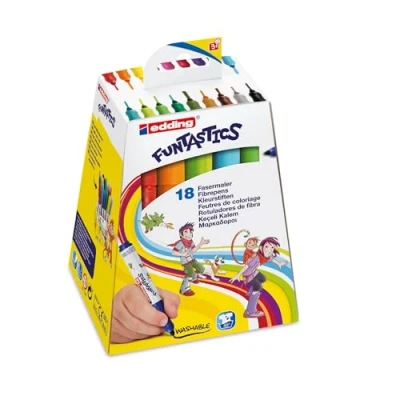 Afbeelding van edding 14 FUNTASTICS kleurstiften voor kinderen set van 18 ronde punt 3 mm kleurplezier op papier en karton afwasbaar huid textiel