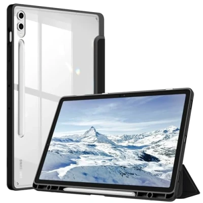 Afbeelding van FINTIE Hybride slanke hoes voor Samsung Galaxy Tab S9 FE+ Plus/Galaxy S9+ Plus 12,4 inch 2023 met S penhouder, schokbestendige transparante achterkant, automatisch waken/slapen, lila