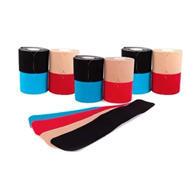 Afbeelding van axion kinesiologie tapes voorgesneden set van 12, gemengde kleuren blauw, zwart, huidskleur, rood 240 sporttapes 25 x 5 cm 20 per rol waterdicht huidvriendelijk elastisch fysiotape ideaal voor sport