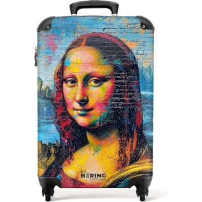 Afbeelding van NoBoringSuitcases.com® Handbagage koffer lichtgewicht Reiskoffer trolley Kleurrijke Mona Lisa in graffiti stijl Rolkoffer met wieltjes Past binnen 55x40x20 en 55x35x25