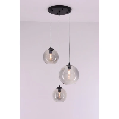 Afbeelding van Hanglamp 3lichts rond Grey getint bollen