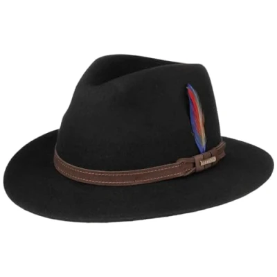 Afbeelding van Stetson Roverton Traveller Wollen Hoed Dames/Heren Made in the EU outdoor vilthoed reishoed met leren band voor Herfst/Winter,Lente/Zomer M (56 57 cm) zwart