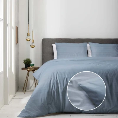 Afbeelding van Dekbedovertrek Luna Embossed Stripes Tweepersoons (200x220 cm) Blauw Microvezel Dessin: Strepen Bedding Dekbed Discounter.nl