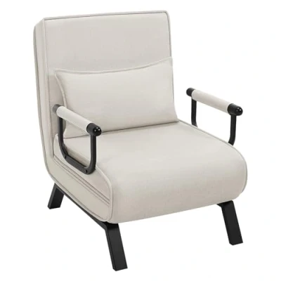 Afbeelding van WOLTU Convertible Relax Relaxstoel, 3 in 1 slaapbank, met rugleuning 5 standen verstelbaar, afneembaar kussen, gevoerde zitting, armleuningen, beige