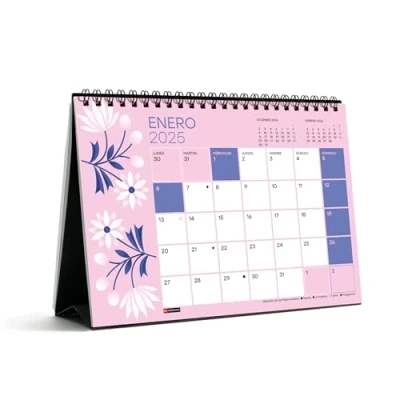 Afbeelding van Miquelrius Bureaukalender 2025, A5 kalender (210 x 148,5 mm), met notitieveld, dubbele spiraalbinding, jaarkalender voor bureau, Spaans, bloemendesign
