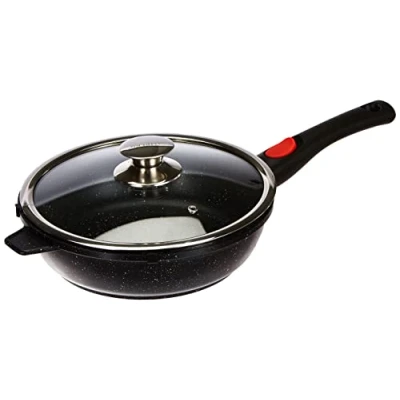 Afbeelding van Kamberg Zwenkpan 24 Cm Afneembare Handgreep Gegoten Aluminium Coating In Steenlook Met Glazen Deksel Voor Alle Warmtebronnen, Ook Inductie Pfoa Vrij, Grijs
